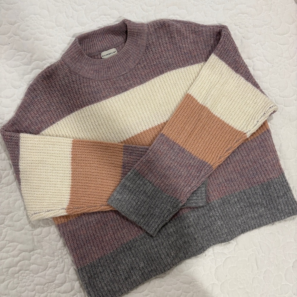 Silverflint Boutique soft and cozy purple and brown striped sweater